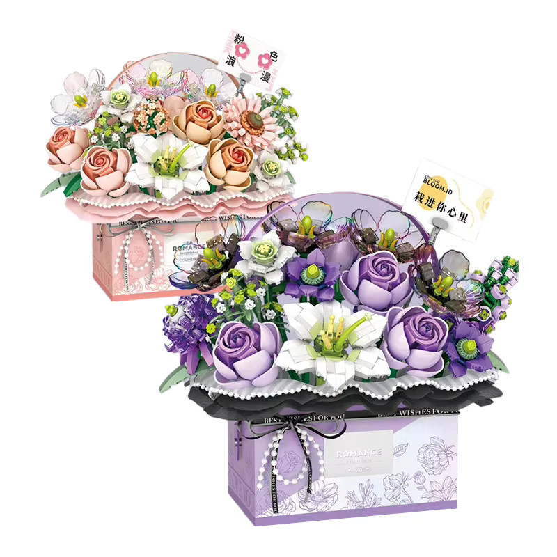 AMAZINGBLOKS Rosa Rosenkorb-Bouquet, Baukasten, Natur, Rosa / Pink - Bild 3