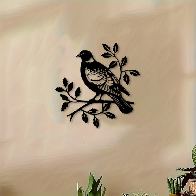 CIFBUY Rustikale Tauben-Wandkunst aus Metall in Schwarz mit Zweig-Design für Garten und Innenbereich - Bild 1