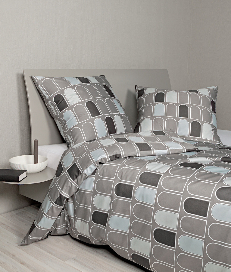 Janine J.D. Mako-Satin Bettwäsche Retro Taupe Braun mit Bettbezug und Kissenbezug, B/H: 155 x 220 cm und 80 x 80 cm - Bild 1