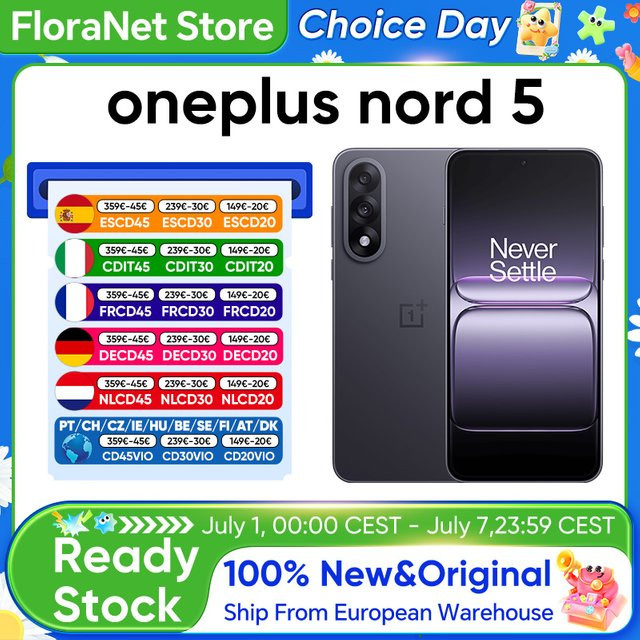 OnePlus Nord 5 Smartphone 5G Sand Grey mit Snapdragon 8s Gen 3, 6,83 Zoll AMOLED-Display 144 Hz, 512 GB Speicher und 5200 mAh Akku mit 80W SUPERVOOC Schnellladen - Bild 1