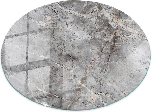 Tulup Runde Glasplatte für Couchtisch mit Marmormuster in Grau, Durchmesser: 60 cm - Bild 1