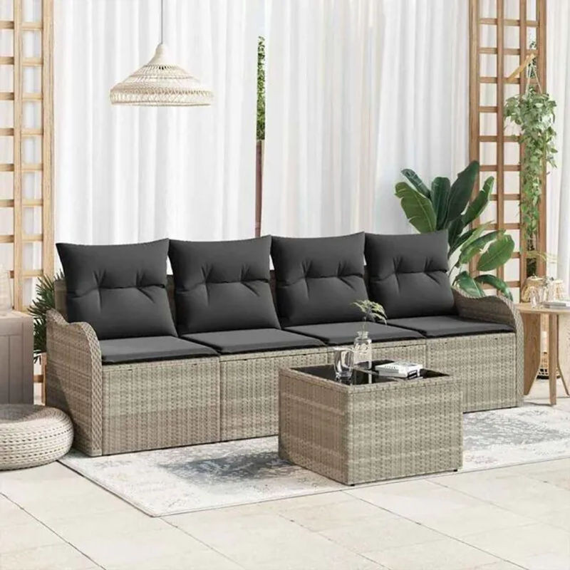 Vidaxl Polyrattan Garten-Sofa-Set aus 5 Teilen in Grau, modernes modulares Loungemöbel-Set mit Metallgestell, B/T/H: 55 x 55 x 37 cm - Bild 1