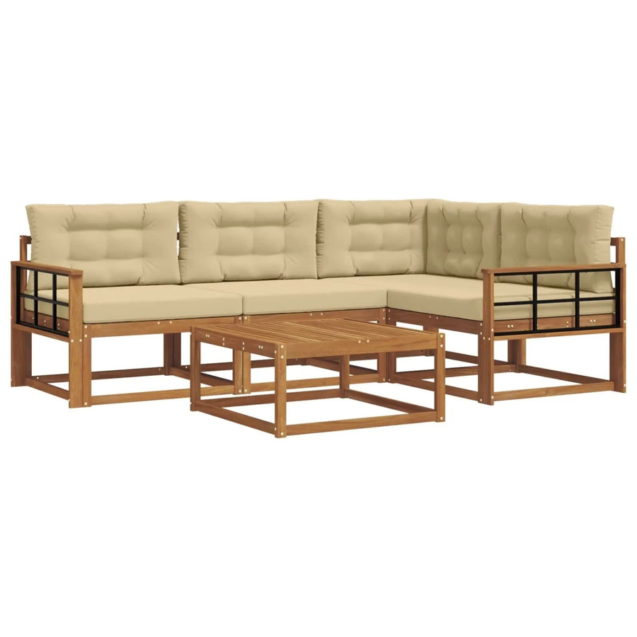 vidaXL Outdoor-Sofagarnitur 5-tlg. aus Akazienholz mit Kissen in Natur und Beige - Bild 2