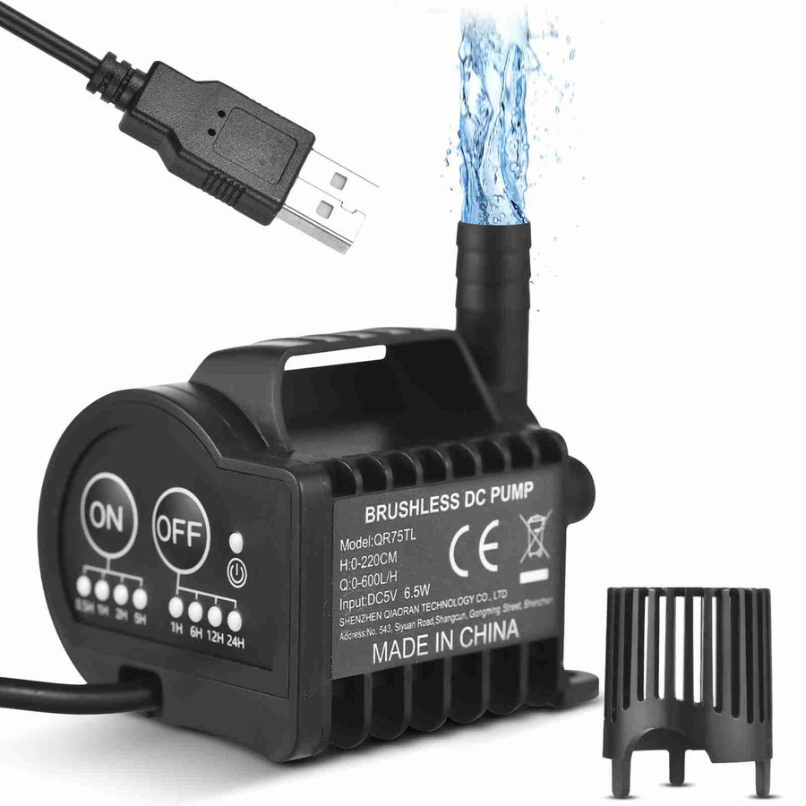 Mini 5V Wasserpumpe QR75TL von mfySpace in Schwarz mit 4 Gängen, Timing-, Beschleunigungs- und Verzögerungsfunktion, max. 600L/h Durchfluss und 2m Förderhöhe - Bild 4