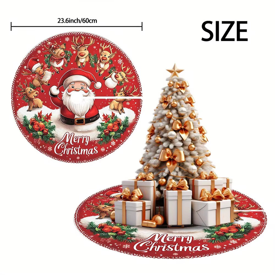 VIKAMA Weihnachtsbaum Rock mit Santa Rentier Print in Rot und Multicolour als runde Tischdekoration aus Textil - Bild 4