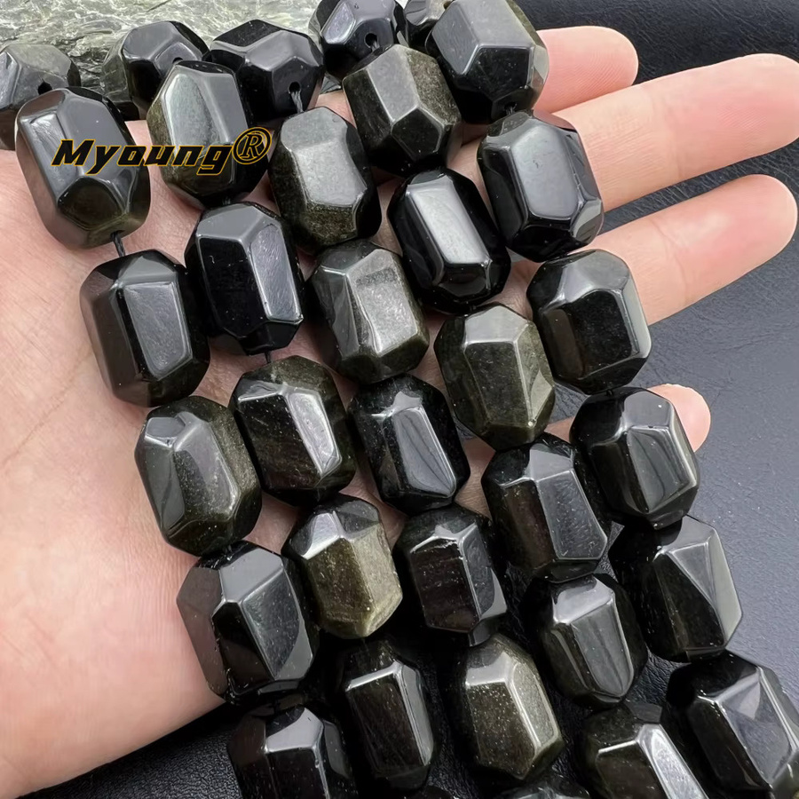 MARUCOL Obsidian Perlen, goldene Naturstein Schneid Nugget - Bild 3