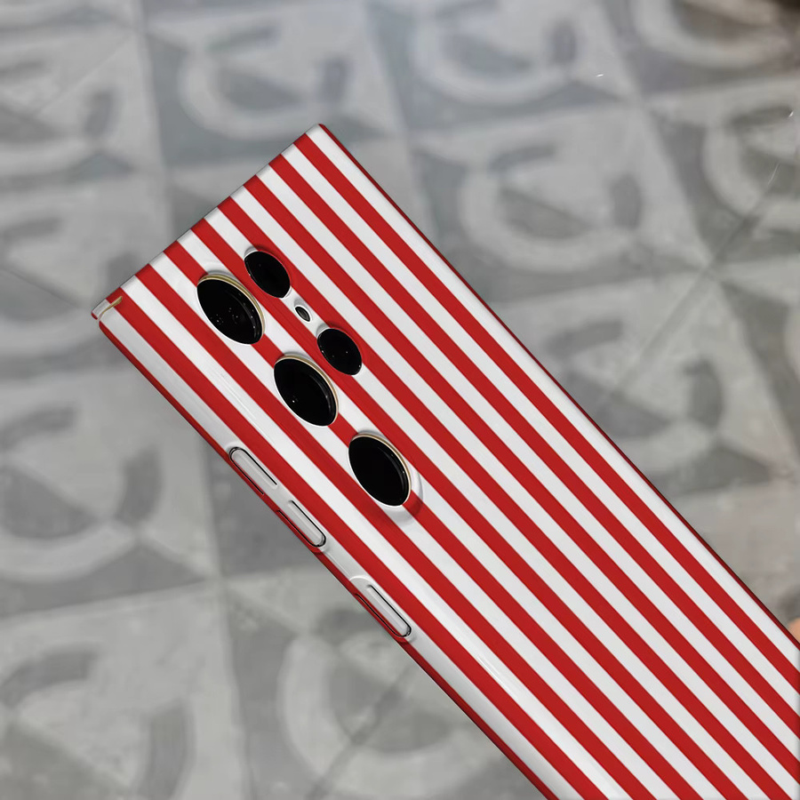 Stoßfeste Doppelschicht Handyhülle für Samsung Galaxy S25 Ultra, S24 und S23 Ultra Plus in Rot-Weiß Gestreift - Bild 5