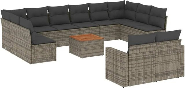 vidaXL 13-teilige Garten-Sofagarnitur aus Poly-Rattan mit Kissen in Grau - Bild 1