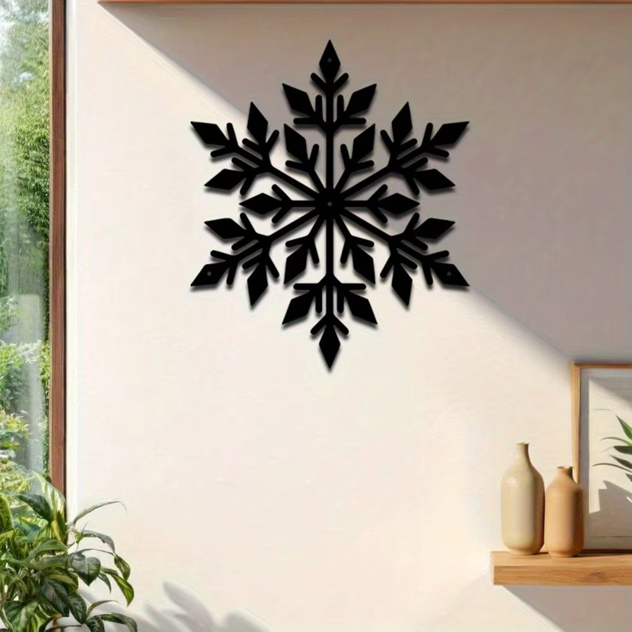 CIFBUY Schneeflocken-Wandskulptur aus Metall in Schwarz, rustikale geometrische Dekoration für Innen und Außen, B/H: 40 x 40 cm - Bild 3