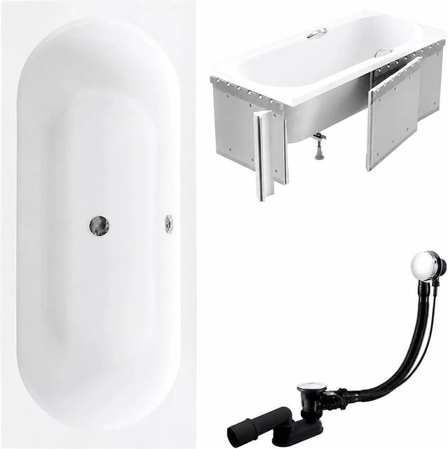 KOLMAN Badewanne Rechteck aus Acryl in Weiß mit Styroporverkleidung, Ablage und Füßen, B/T: 170 x 75 cm - Bild 1