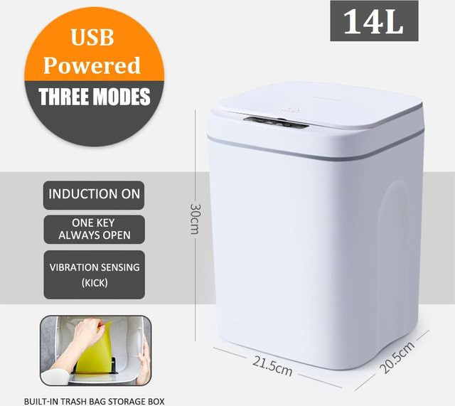 Smart Mülleimer Knife Home mit Sensor, automatischer Touchless Funktion, USB-aufladbar, Weiß, B/T/H: 30,0 x 21,5 x 21,5 cm - Bild 1