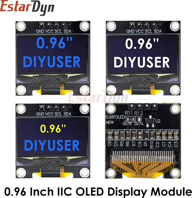 Estardyn OLED Displaymodul 0,96 Zoll I2C SSD1306 128x64 LCD-Bildschirmplatine in Weiß/Blau/Gelb-Blau - Bild 1