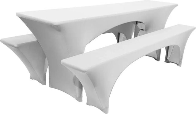 Beautissu Victoria Biertischhusse Weiß 3-teiliges Stretch-Set für rechteckige Tische mit 70 cm Breite - Bild 1