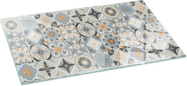 Tulup Glasplatte für Kamin mit Mosaikmuster in Grau, B/T: 140 x 70 cm - Bild 1