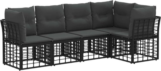 vidaXL Outdoor-Lounge-Garnitur in L-Form aus Polyrattan mit Polsterkissen in Schwarz - Bild 1