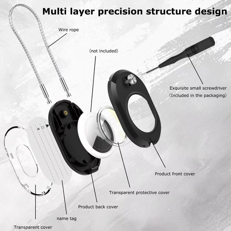 Sichere Schutzhülle für Apple AirTag mit Drahtkabel und Schlüsselring in Schwarz - Bild 3