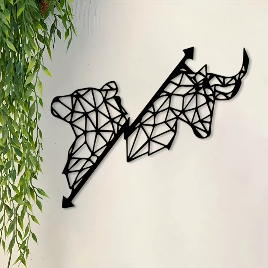 CIFBUY Vintage Metall-Wandkunst mit Stier- und Bärenmotiv in Schwarz - Bild 3