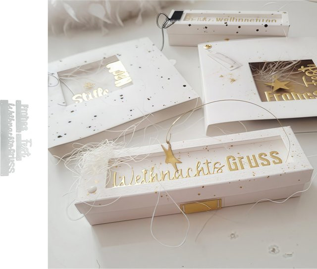 Metall-Stanzform Frohe Weihnachten in Gold für Weihnachtskarten und Scrapbooking - Bild 1