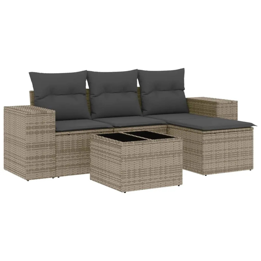 vidaXL 5-teilige Garten-Sofagarnitur aus Poly-Rattan mit Kissen in Grau - Bild 2