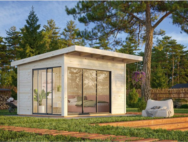 Palmako Gartenhaus Andrea Slide aus Fichtenholz in Grau, Pultdach, B: 390 cm, T: 300 cm, H: 264 cm - Bild 1