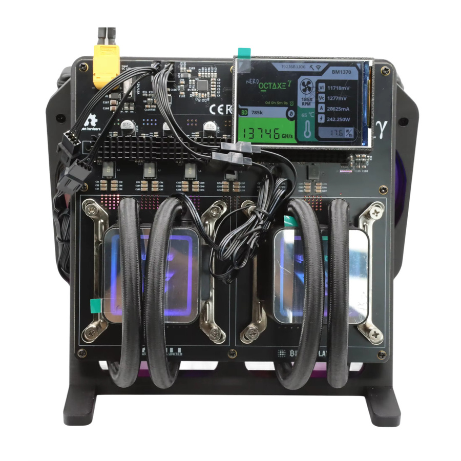 Nerdoctaxe Rev3.1 Hydro Open-Source Bitcoin-Miner mit 13,8 Th/s, 230 W und 3,5-Zoll-Display in Schwarz - Bild 3
