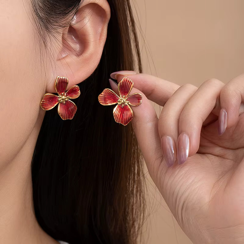 ANENJERY Ohrringe, Emaille Blume, 316L Edelstahl, Damen - Bild 2