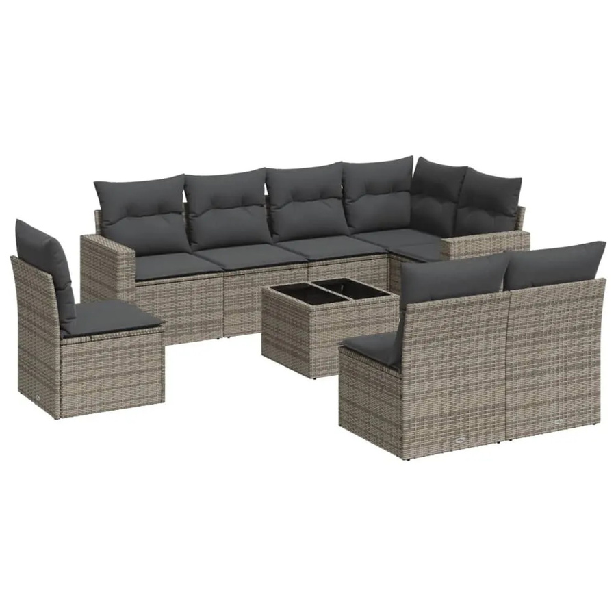 vidaXL 9-tlg. Garten-Sofagarnitur in L-Form aus grauem PE-Rattan mit Kissen und pulverbeschichtetem Stahlgestell - Bild 2