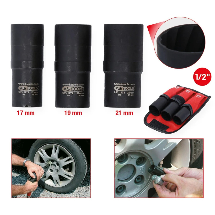 KS Tools 1/2 Zoll Spiral-Profil-Kraft-Stecknuss-Satz, 3-teilig, Chrome-Molybdän-Stahl, Schwarz - Bild 3