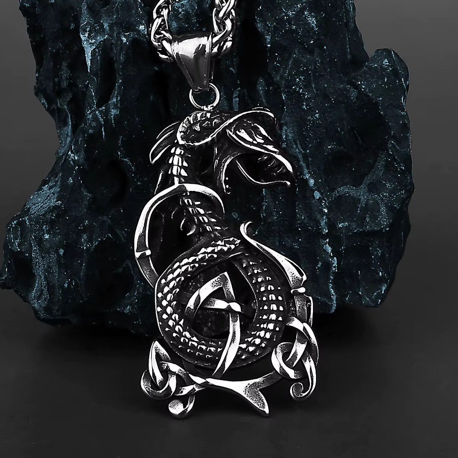 Halskette mit Anhänger Wikinger Drache Ouroboros, Edelstahl, Herren - Bild 2