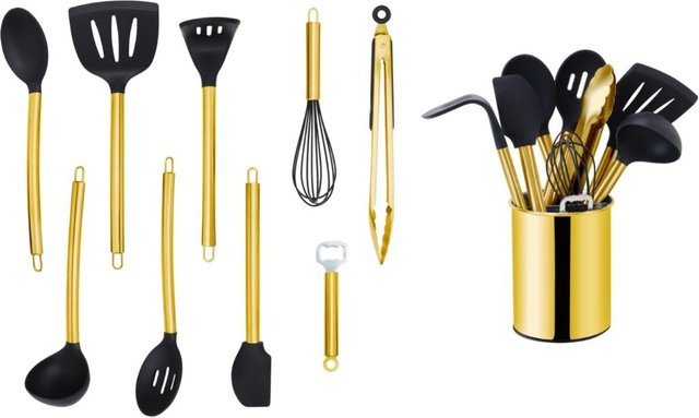 ECHTWERK Küchenhelfer Set 10-teilig in Gold aus Edelstahl und Silikon, kratzfest - Bild 1