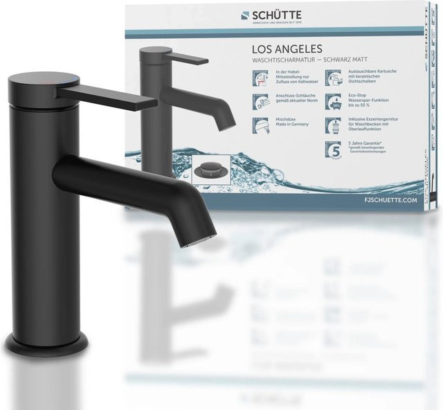Schütte Waschtischarmatur Los Angeles Einhebelmischer aus Messing in Schwarz Matt mit Wassersparfunktion - Bild 1