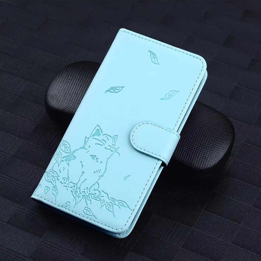 Kawaii Cat Leder Handyhülle mit Brieftasche für Samsung Galaxy S24 Ultra S23 S22 Plus S21 S20 A15 A25 A35 A54 A55 Flip Cover in Blau - Bild 1