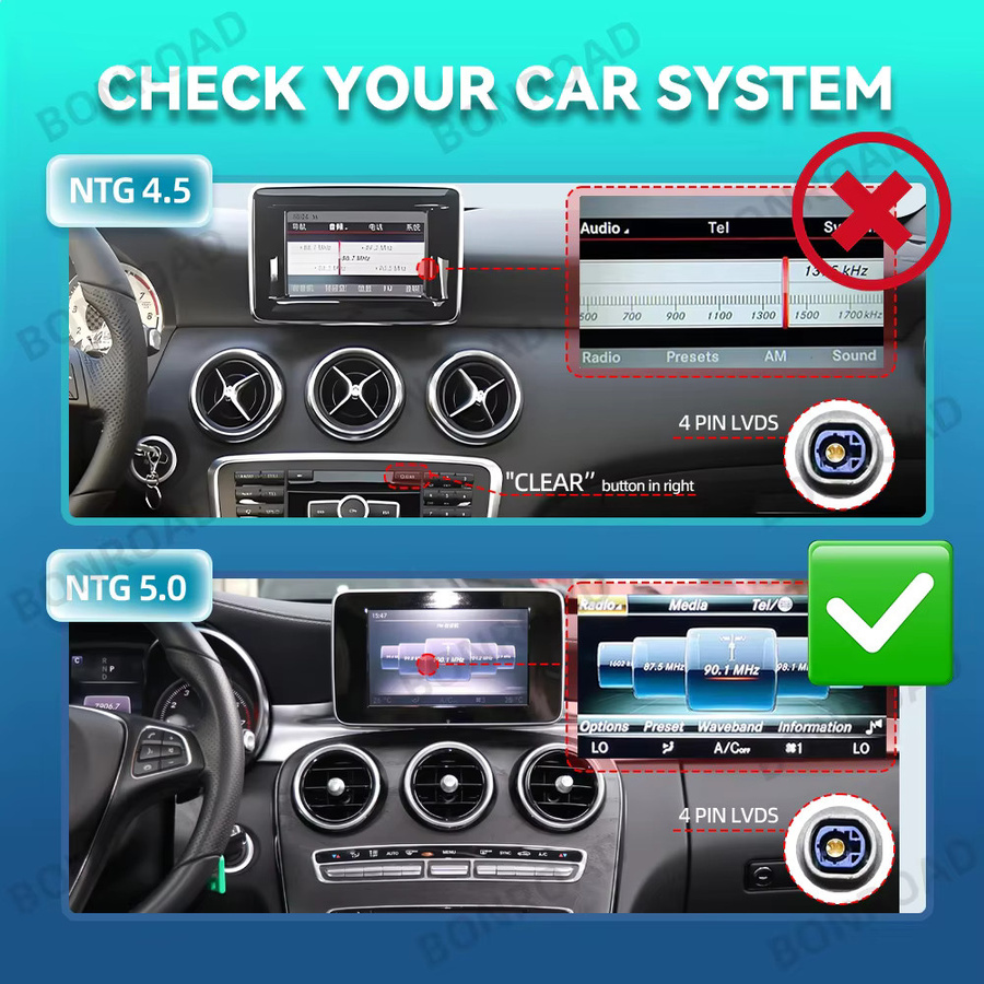 BONROAD Kabelloses CarPlay Linux-Display mit Android Auto, Airplay und GPS für Mercedes Benz W205 GLC A C V Klasse W447 in Schwarz - Bild 4