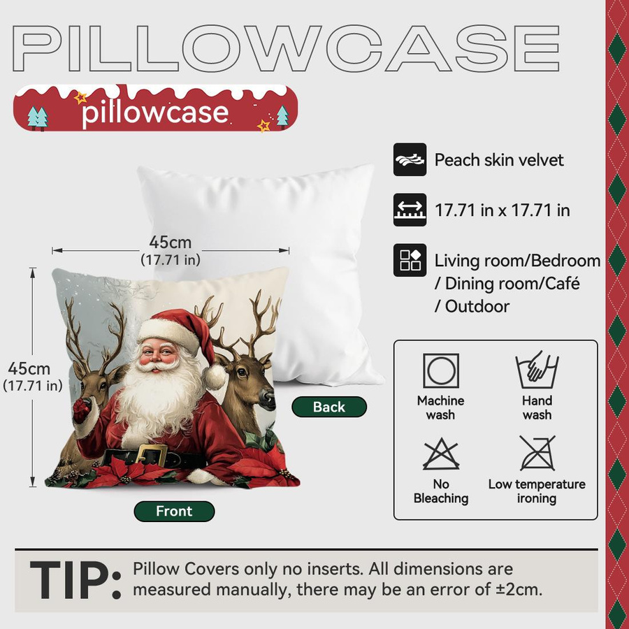 Dekokissen Kissenbezug mit Retro Weihnachtsmann und Rentier aus Polyester, B/B/H: 18 x 18 x 18 cm - Bild 4