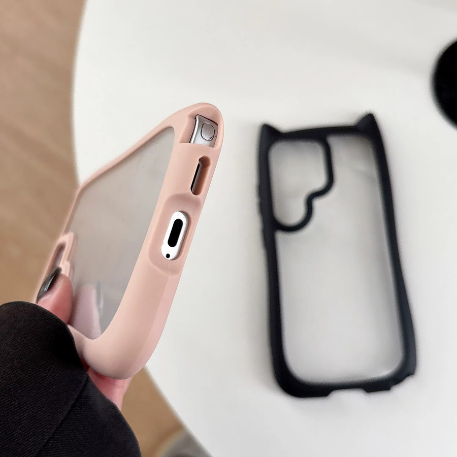 Transparente Handyhülle mit niedlichen 3D-Katzenohren für Samsung Galaxy S26 Ultra, S25, S24 und S23 Plus aus hartem PC-Acryl, stoßfest und klar - Bild 3