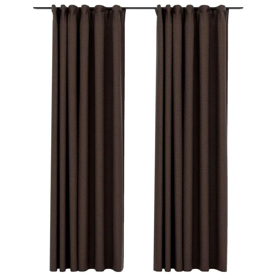 vidaXL Verdunkelungsvorhänge in Leinenoptik mit Haken, 2 Stück, Taupe, B: 140 cm, H: 245 cm - Bild 2