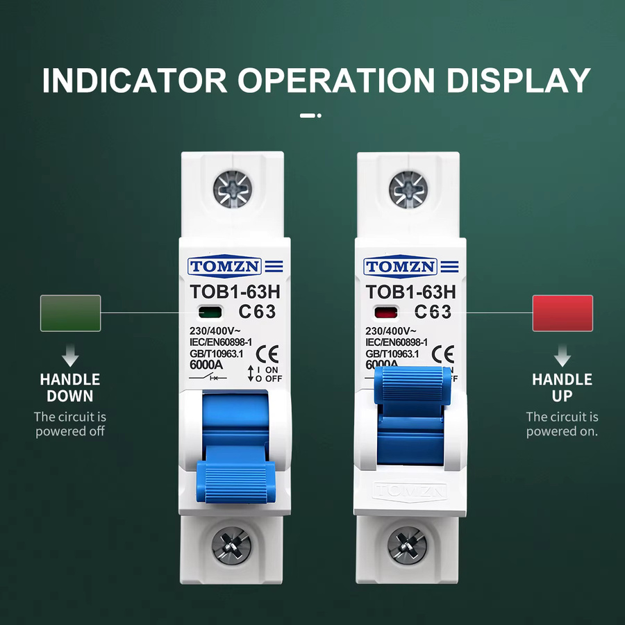 TOMZN TOB1-63H Mini-Leistungsschalter MCB 1P AC Typ C 230/400V~ 50Hz/60Hz in Weiß - Bild 3