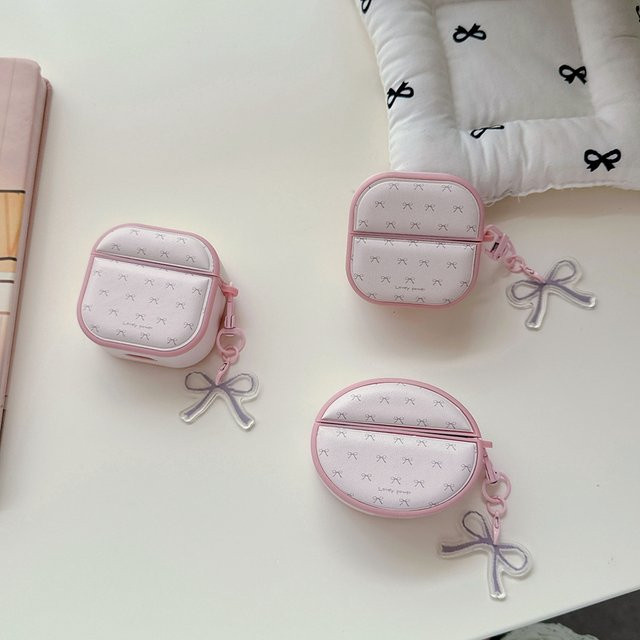 Rosa Kopfhörer-Schutzhülle im koreanischen Stil mit Schleifenmuster und Anhänger für Huawei FreeBuds 7i 6i SE3 SE2 FreeClip 2 - Bild 1