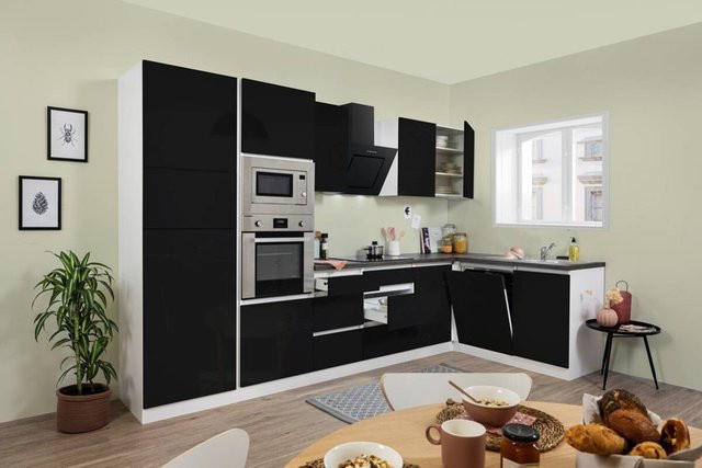 Respekta Küchenblock Premium Eckküche in Schwarz hochglänzend B/H/T: 345 x 220,5 x 172 cm - Bild 1