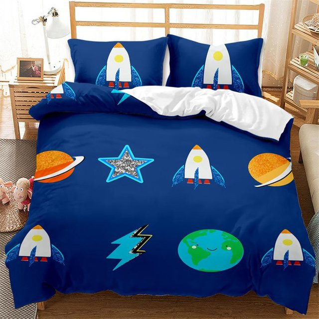 Astronaut Bettwäscheset aus Mikrofaser mit Weltraum-Motiv in Blau, B/H: 135 x 200 cm - Bild 1