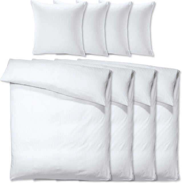 PULSIVA Sparpack Bettgarnitur aus Mako-Satin in Weiß, 4 Sets, B/L: 135 x 200 cm, B/L: 80 x 80 cm - Bild 1