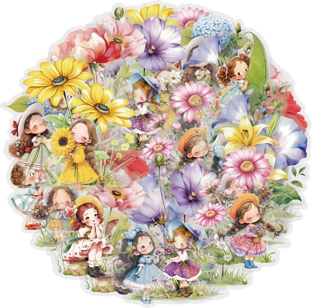 Etori Life Flower Roaming Cute Floral Girl Aufkleber, 10-teiliges Set - Bild 1