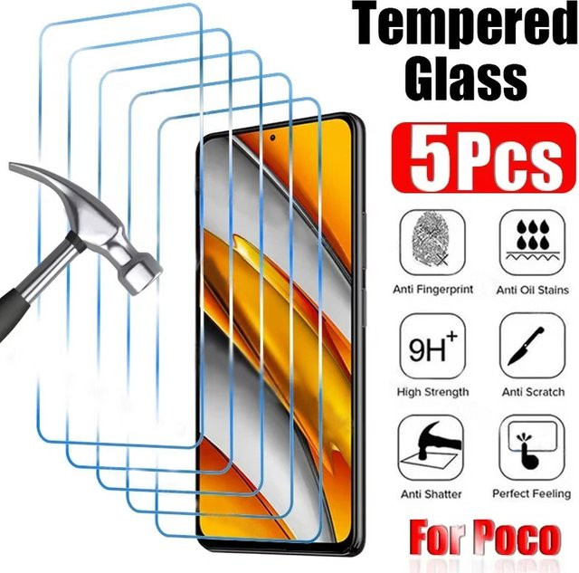 Xiaomi HD Panzerglas Displayschutzfolie für Poco X6 X7 Pro F7 F6 M7 X5 Pro X3 NFC F3 M6 M5 M5S C65 C75 M6 Plus X4, transparent - Bild 1