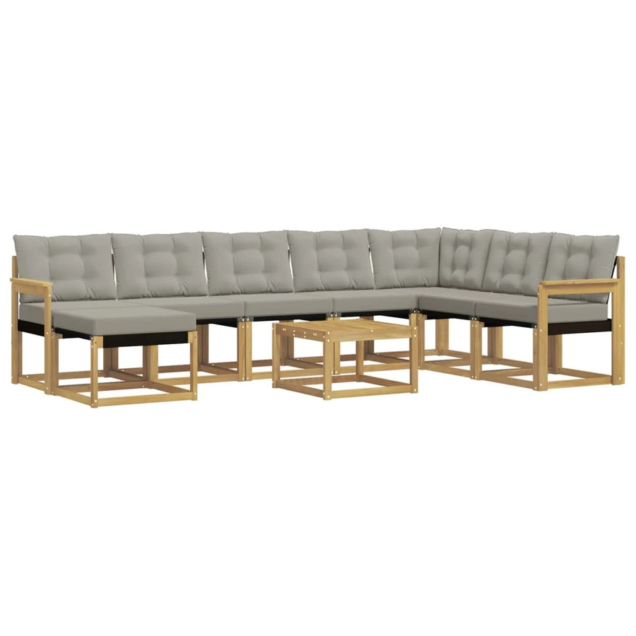 vidaXL Outdoor-Sofagarnitur 9-teilig aus Akazienholz und Textilene in Weiß-Hellgrau mit Kissen und L-Form - Bild 2