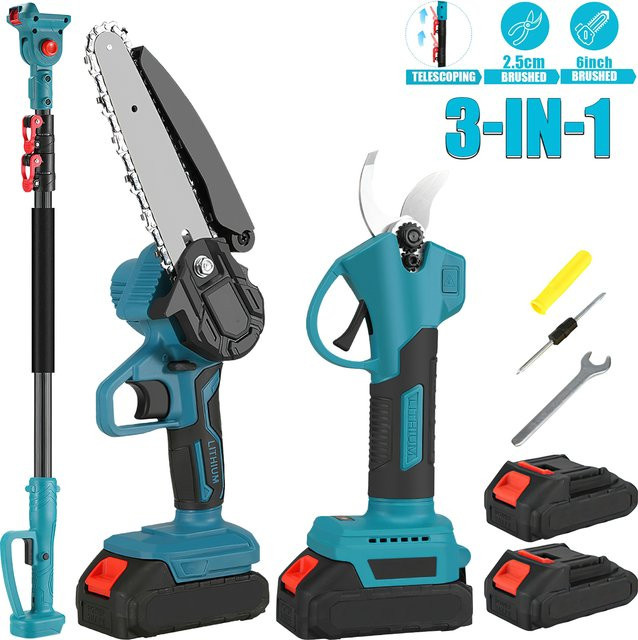 Bromose Akku-Astschere mit 600W und 6 Zoll elektrischer Kettensäge, kompatibel mit Makita 18V LXT Akku, inklusive 2M Verlängerungsstange und 25MM Schnittkapazität - Bild 1