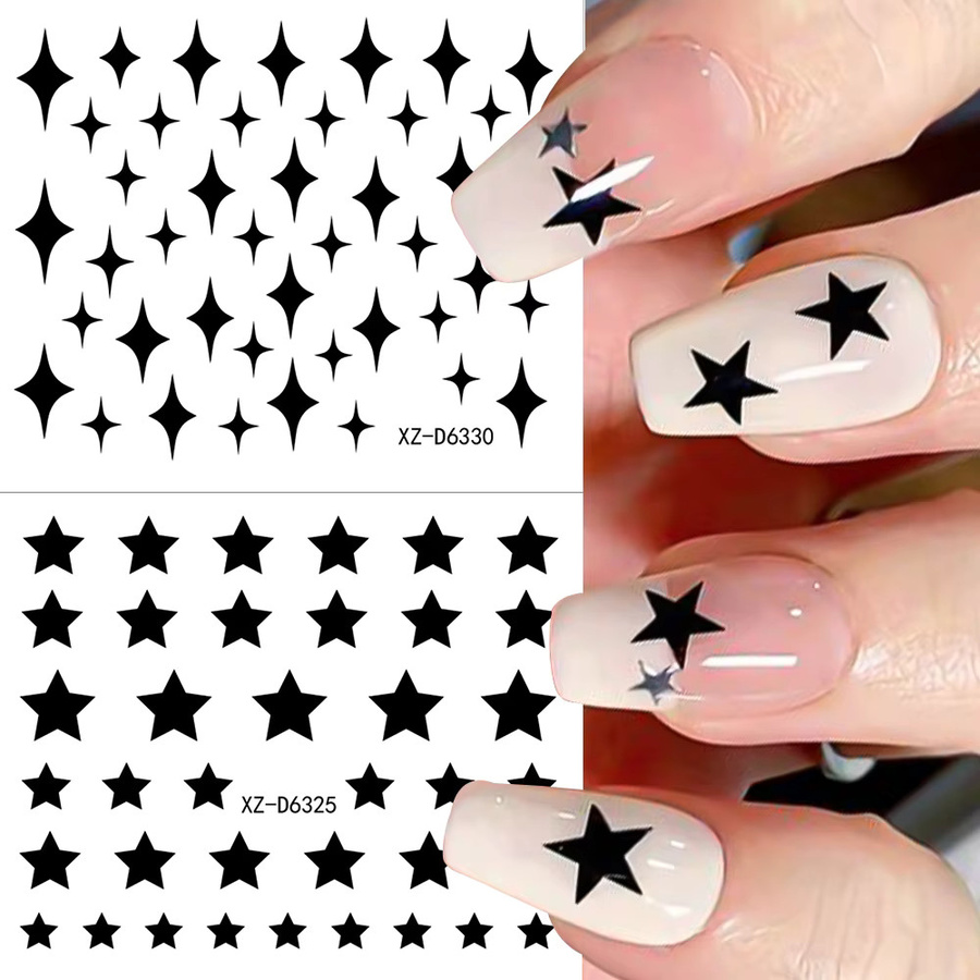 MAFANAILS Nagelaufkleber, 3D Stern und Herz, Schwarz, 30 Stück - Bild 3