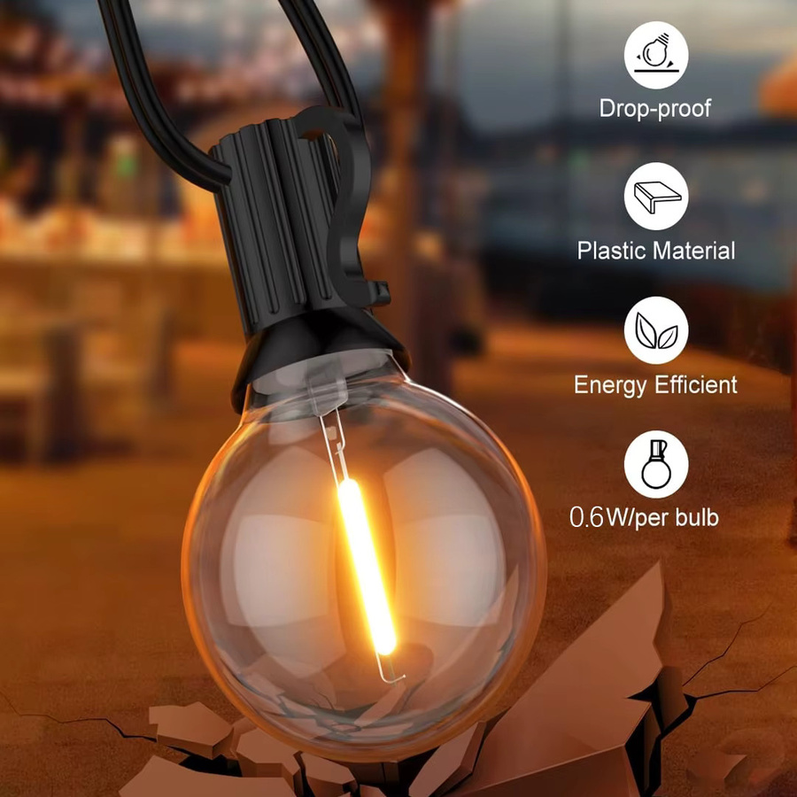 Arbrac LED-Lichterkette für den Außenbereich mit warmweißen G40 Globe-Birnen aus bruchsicherem Kunststoff, wasserdicht, Schwarz - Bild 3