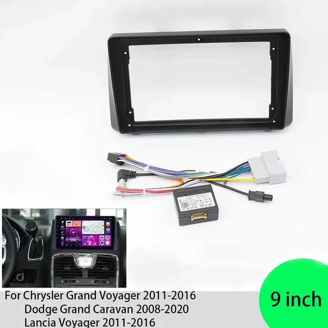 9-Zoll Autorahmen Faszienadapter mit Canbus-Box-Decoder für Chrysler Grand Voyager Dodge Caravan Lancia 2011–2016, Schwarz - Bild 1