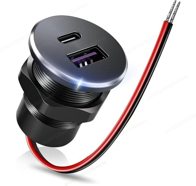 Aluminium USB Steckdose für Wohnmobile mit PD3.0 Typ-C und QC3.0 Schnellladefunktion, 12V/24V 36W, Farbe: Silber - Bild 1