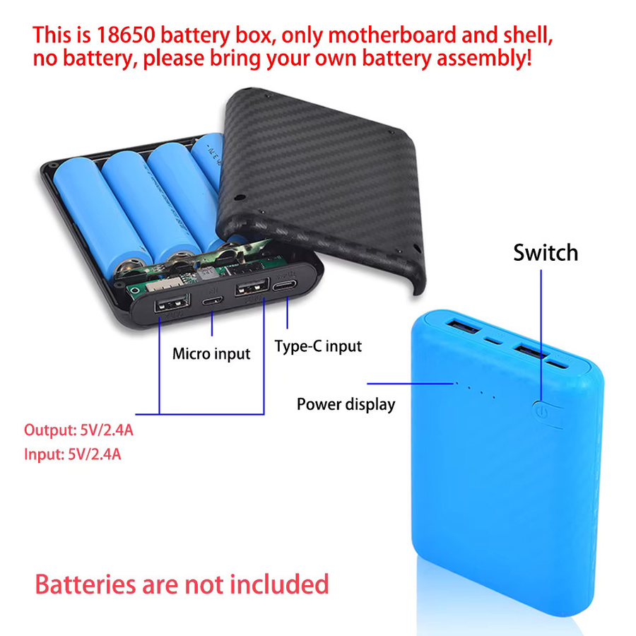Tragbare DIY Power Bank Box von occkic für 4x 18650 Batterien, Schnelles Laden, Green - Bild 3
